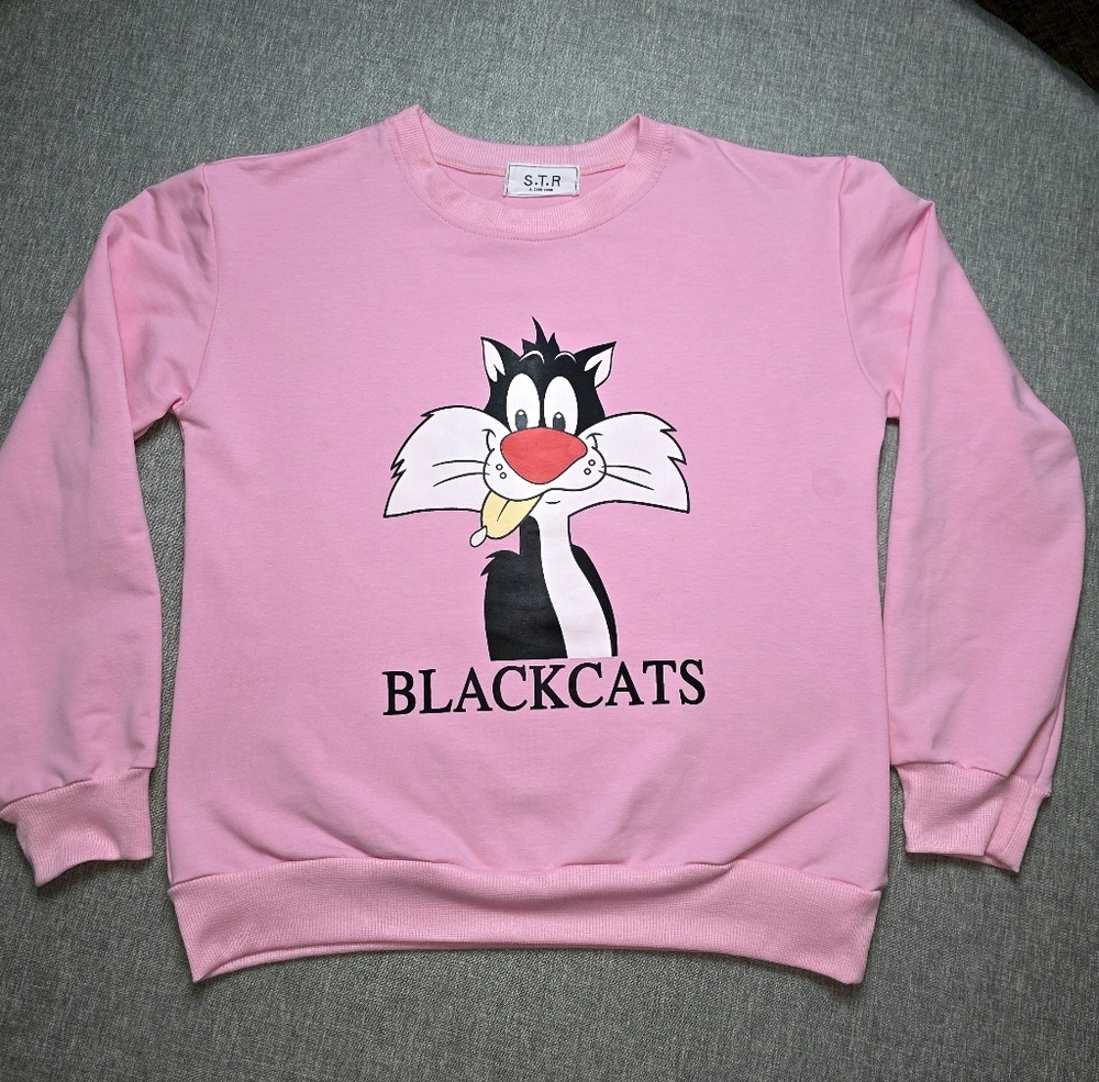 Blackcats Pink Sweatshirt Vintage Y2K Style Cropped Top Women's M